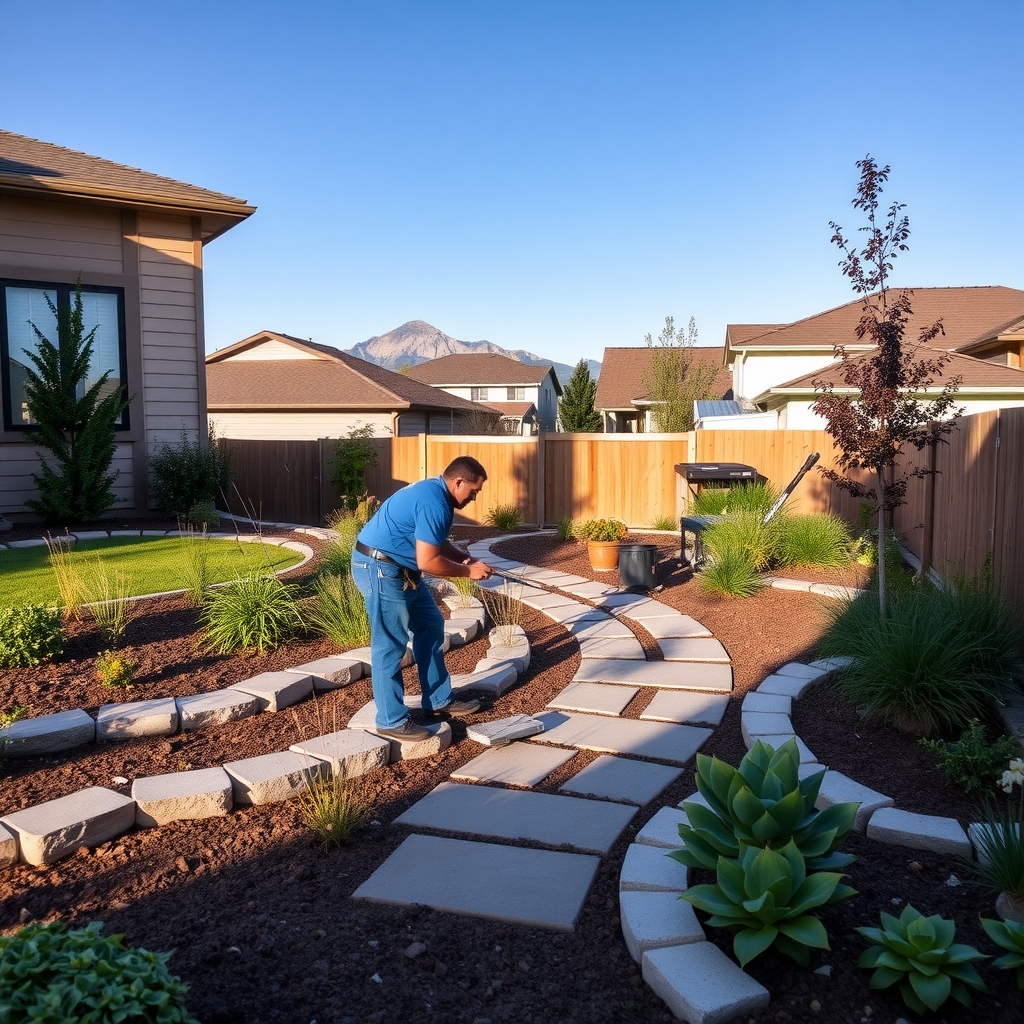 Professional landscaping crew installing water-wise plants in a residential garden in Salt Lake City, UT.