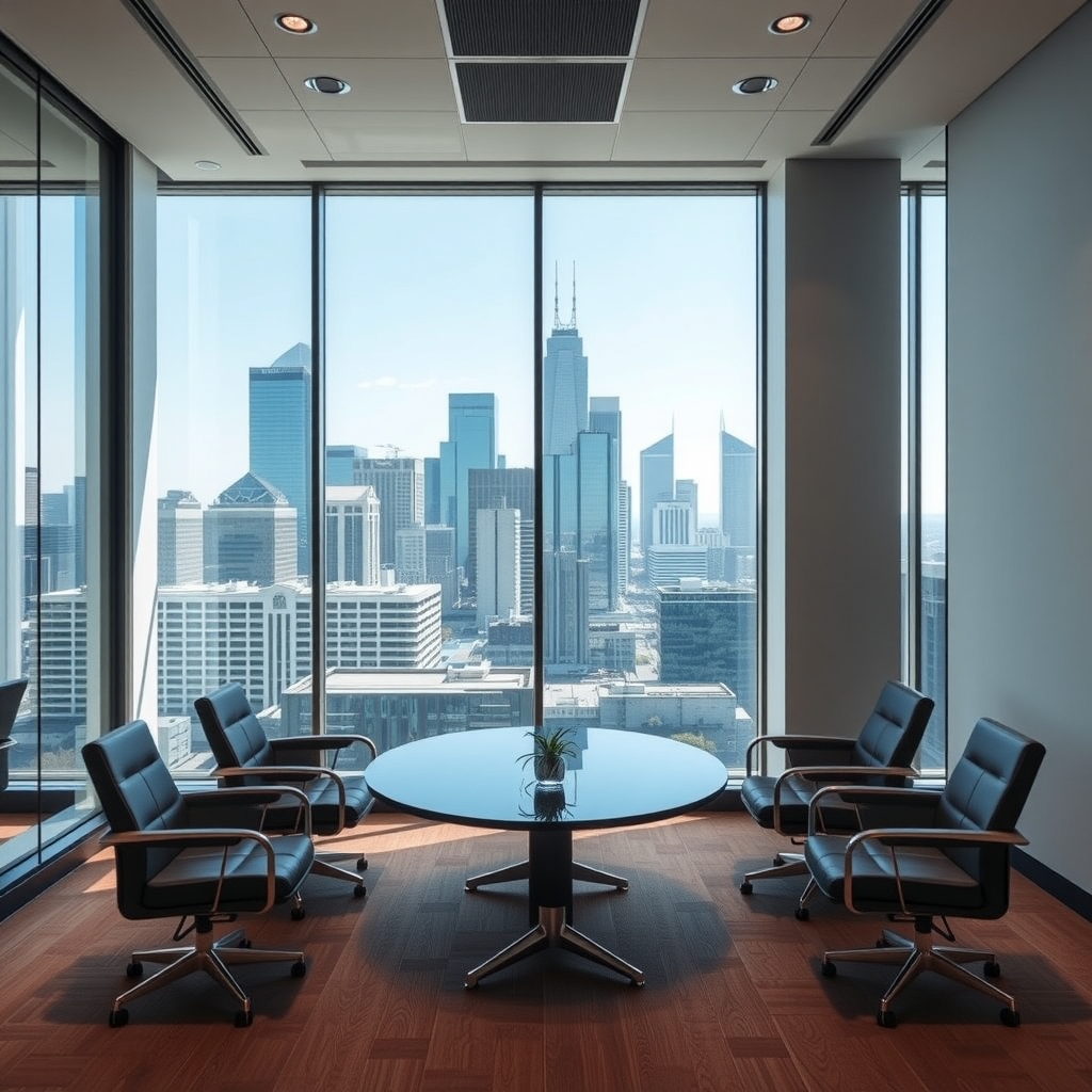 Modern conference room inside a professional law firm in Dallas, TX.