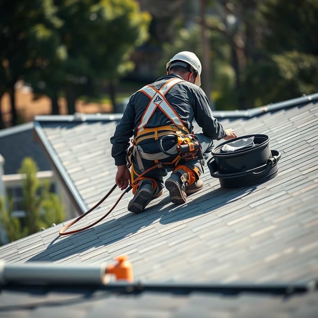 A professional roofer working on a residential home in McKinney, TX.