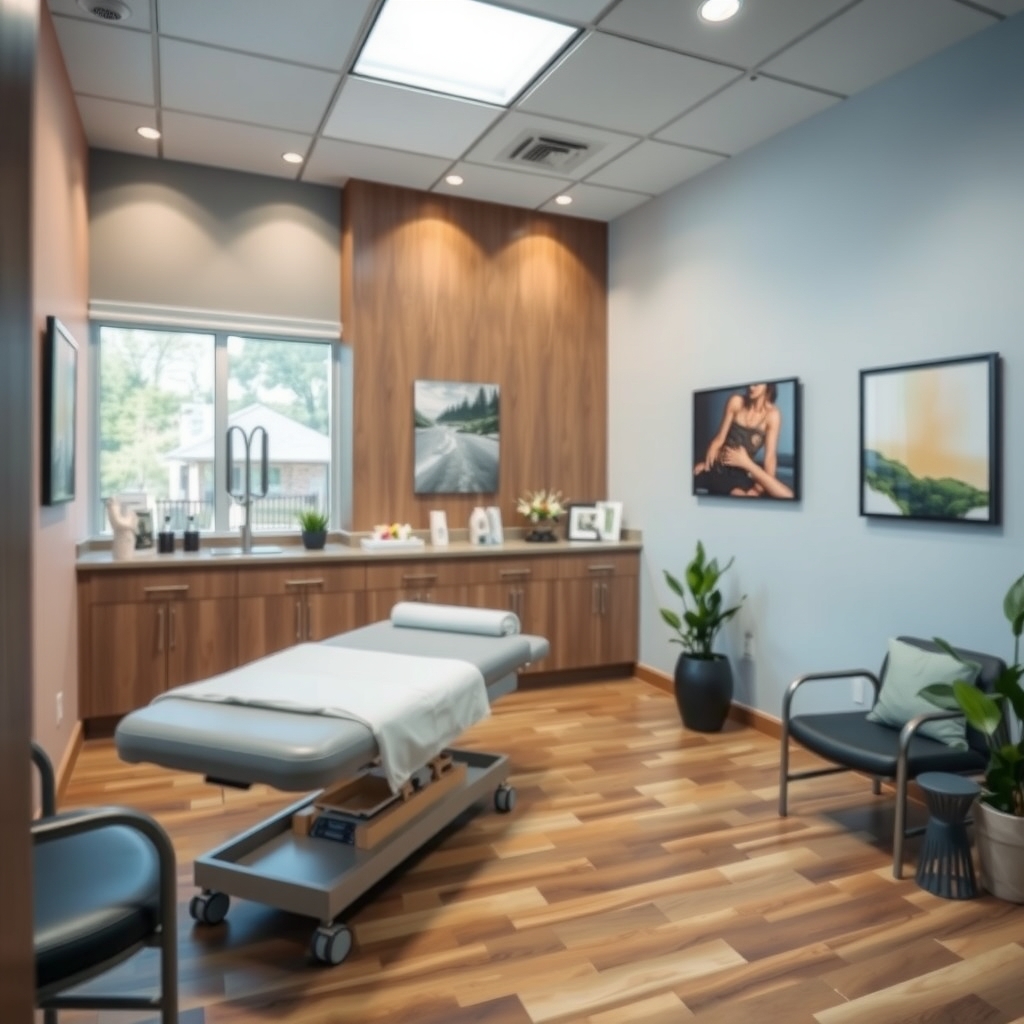 Modern chiropractic treatment room in a clinic located in Richardson, TX.