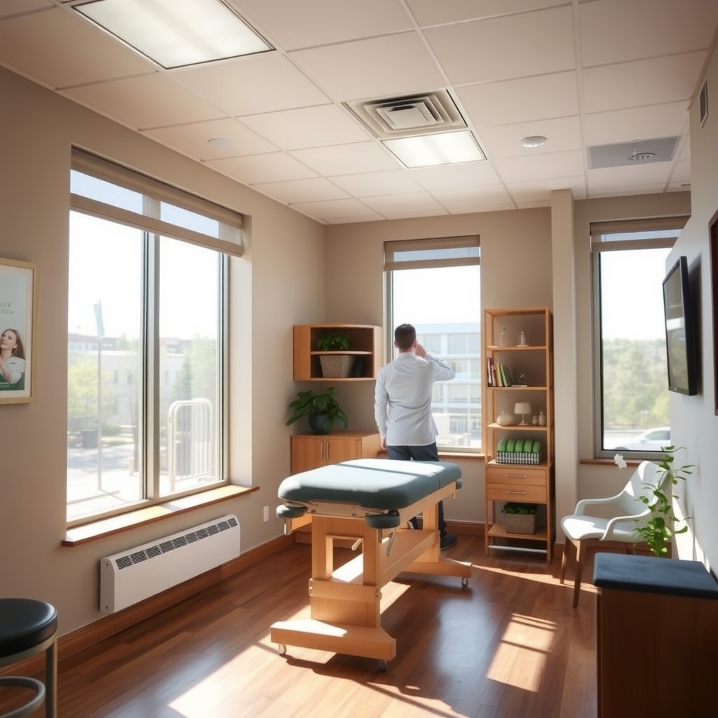 Modern chiropractic clinic interior with natural light in Richardson, TX.
