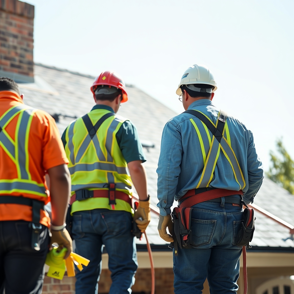 A roofer in Frisco, TX working on a residential roof replacement under bright sunlight.