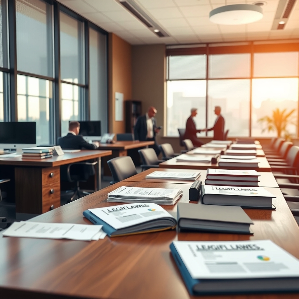 Professional law firm office interior in Addison, TX with natural light and attorneys at work.