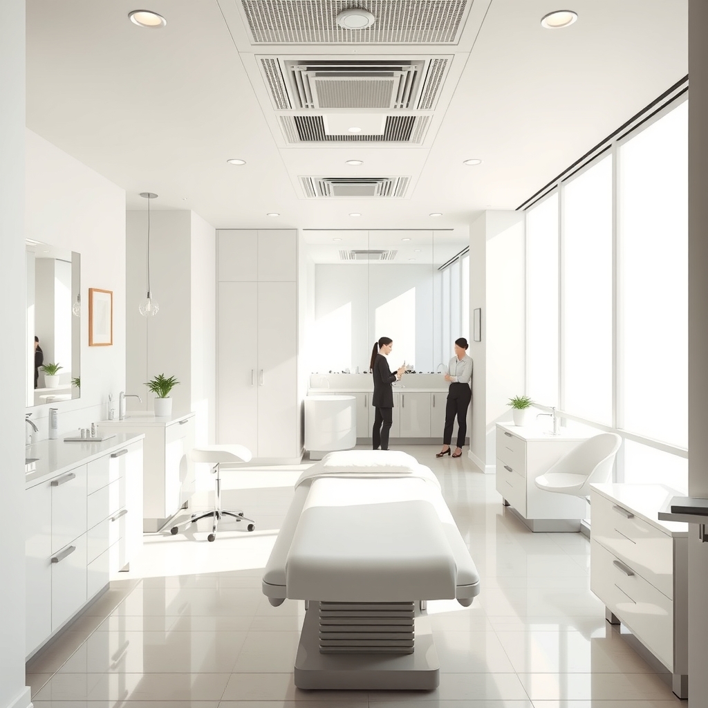 Modern interior of a med spa in Richardson, TX prepared for aesthetic treatments.