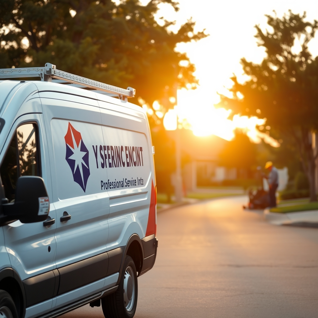 Service vehicle and technician working on a plumbing job in McKinney, TX