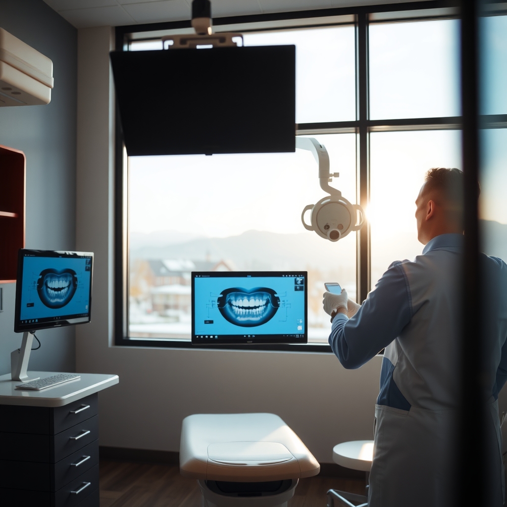 A modern orthodontic clinic in Denver, CO with state-of-the-art clinical equipment in soft morning light.