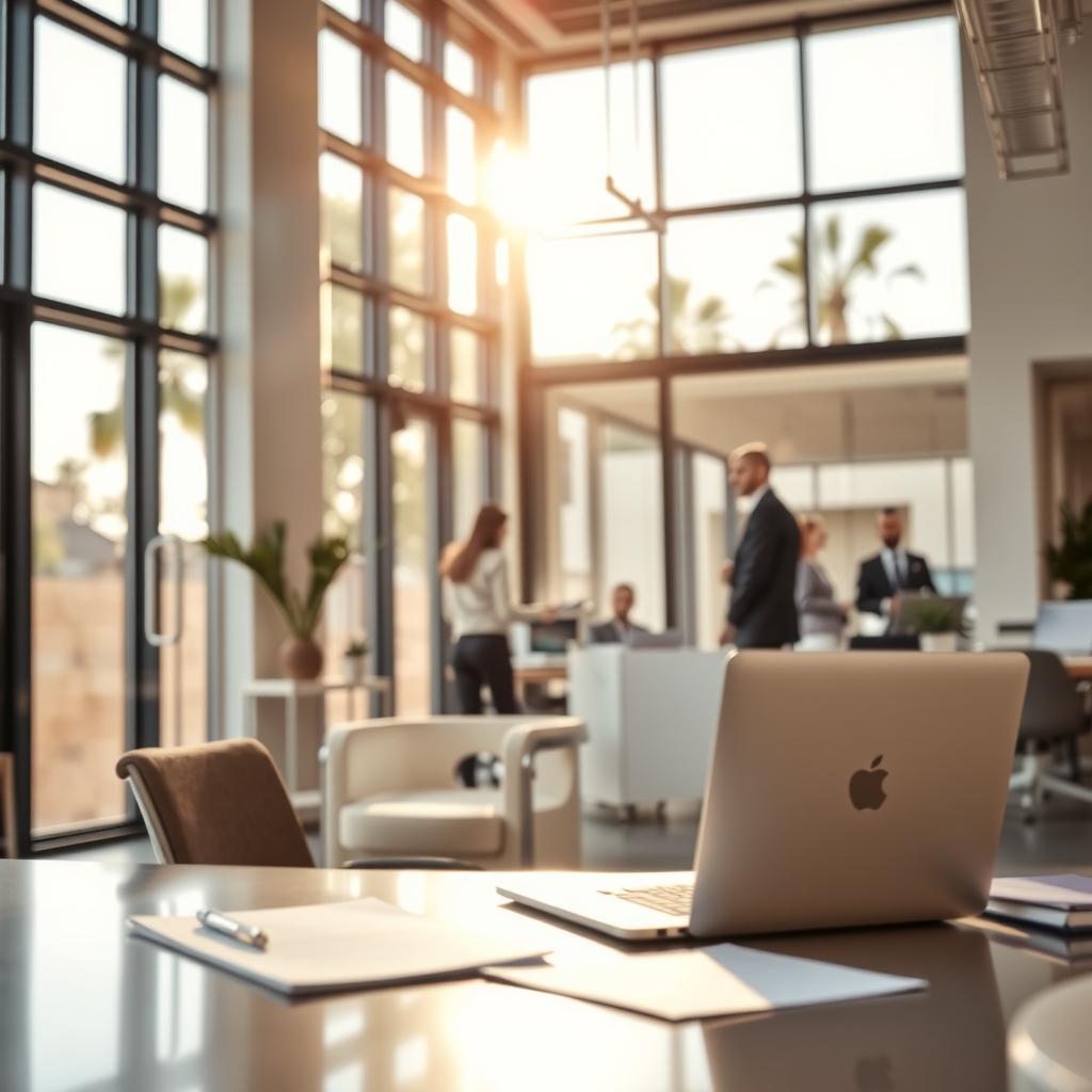 Professional insurance agency office interior in Phoenix, AZ with natural light.