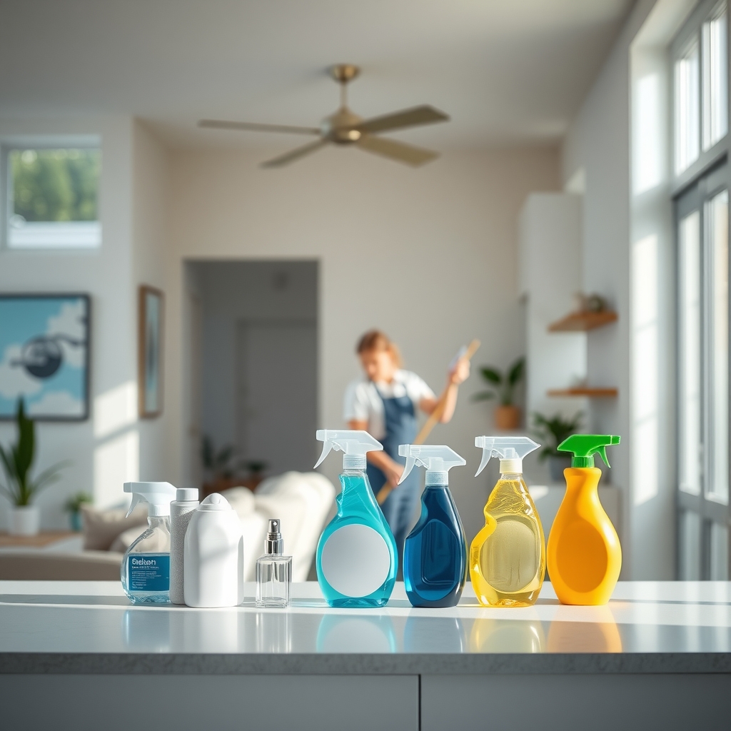 Professional cleaning service provider working in a bright residential home in Tampa, FL.
