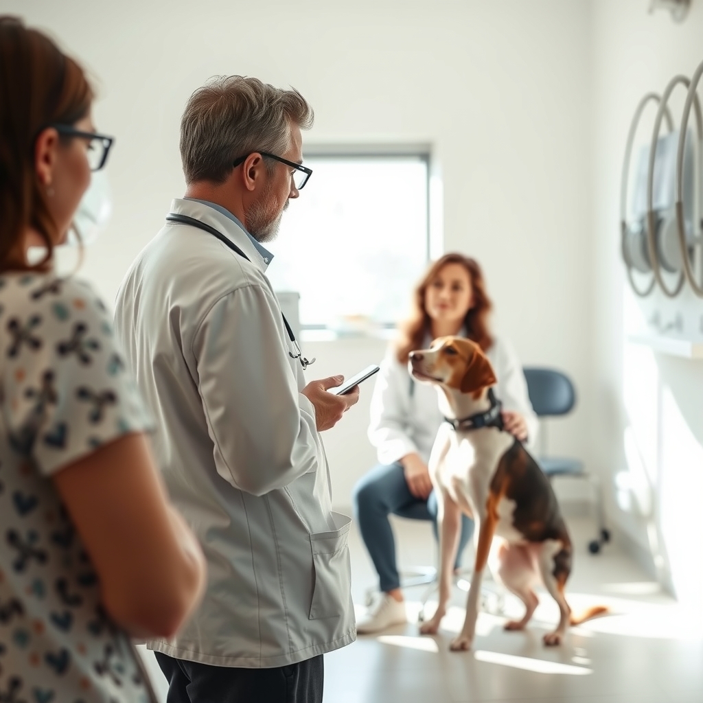 Veterinarian consulting with a client in an Atlanta, GA clinic