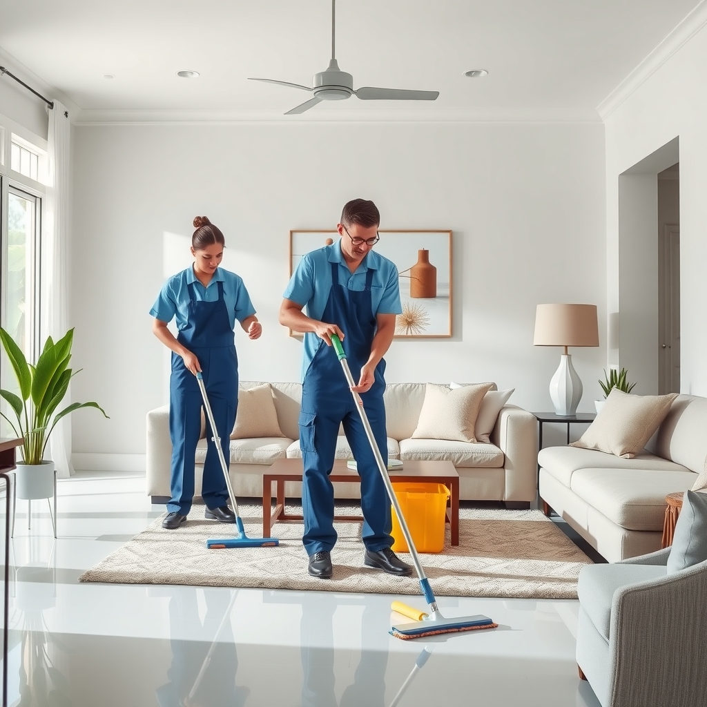 Professional cleaning service team working in a residential home in Tampa, FL.