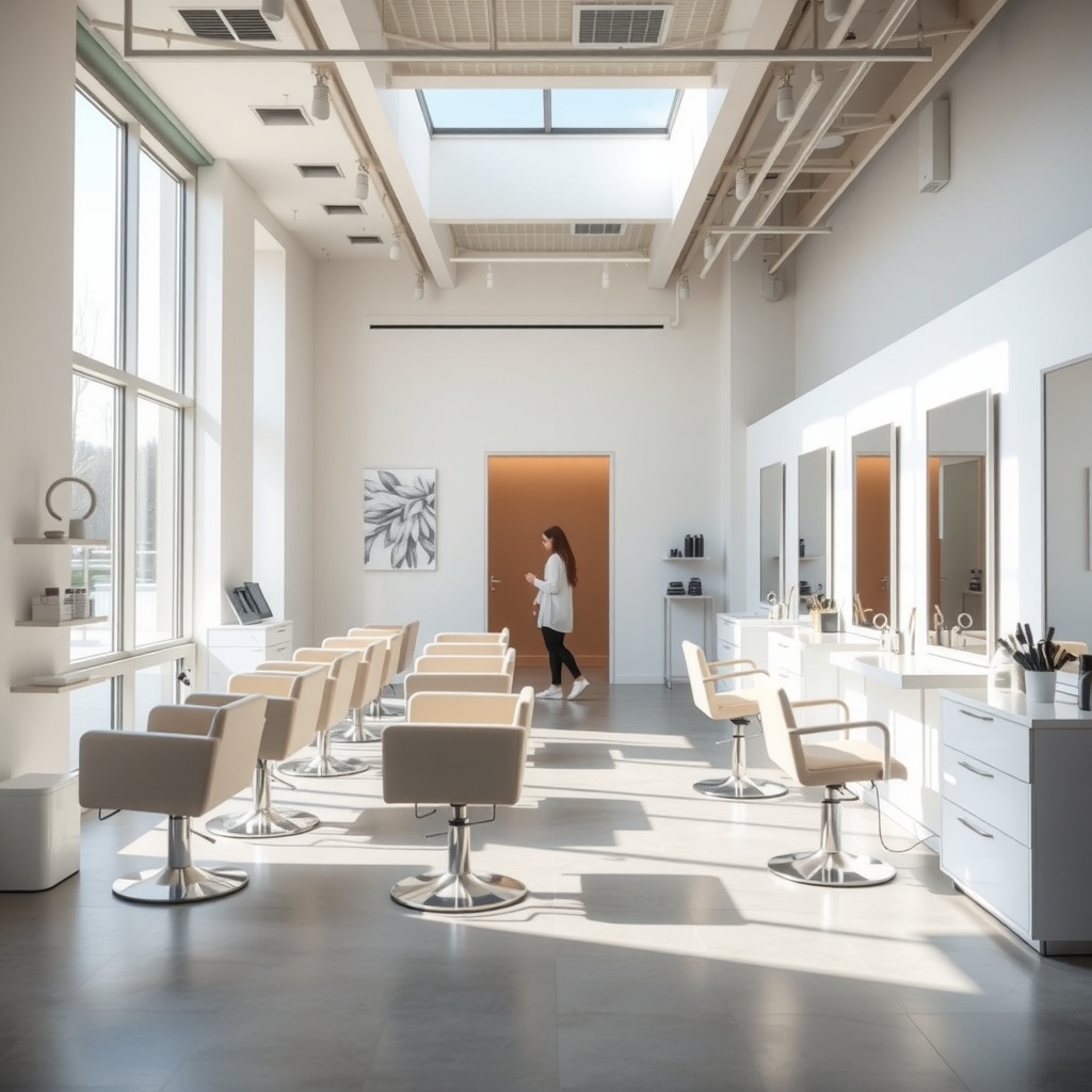 Hair salon interior in Salt Lake City, UT with natural light and styling stations