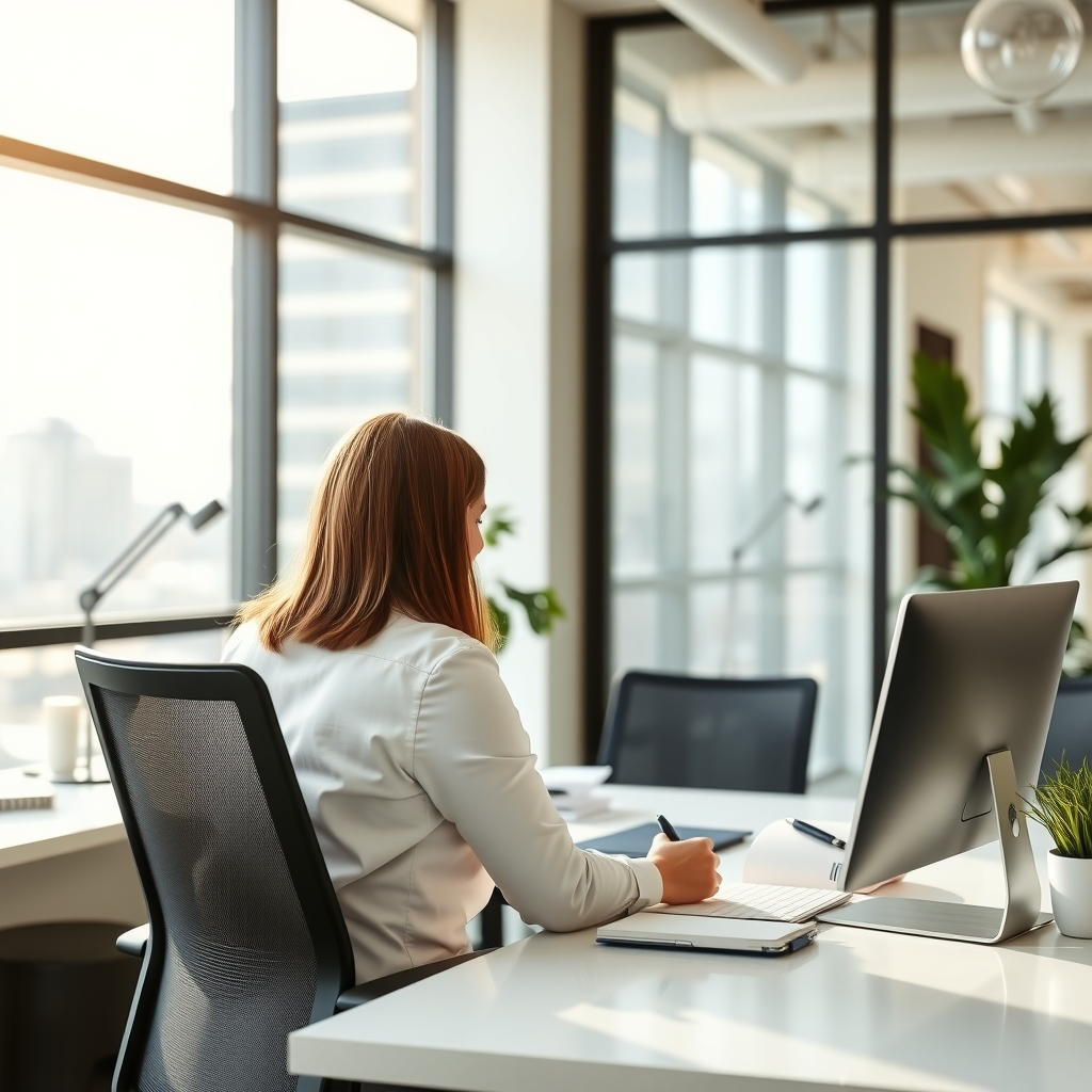 Accountant working in a bright modern office in Tampa, FL