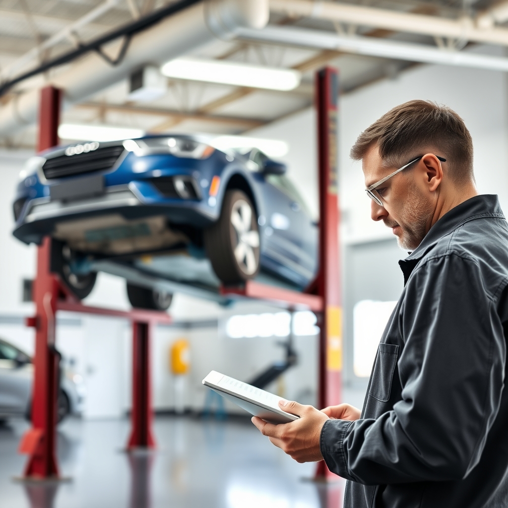 Auto repair shop interior with a vehicle on a lift in Las Vegas, NV