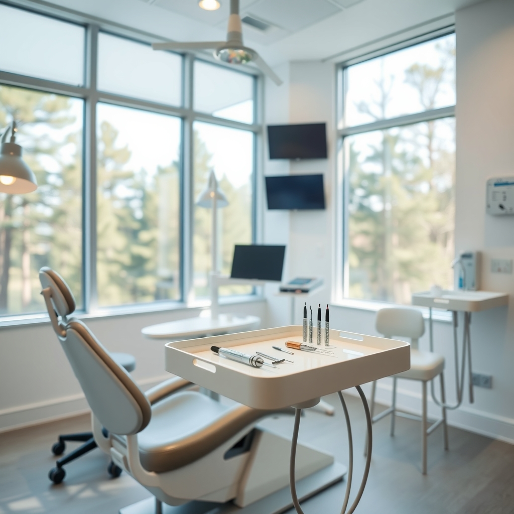 A modern orthodontic treatment room in Raleigh, NC with natural sunlight.