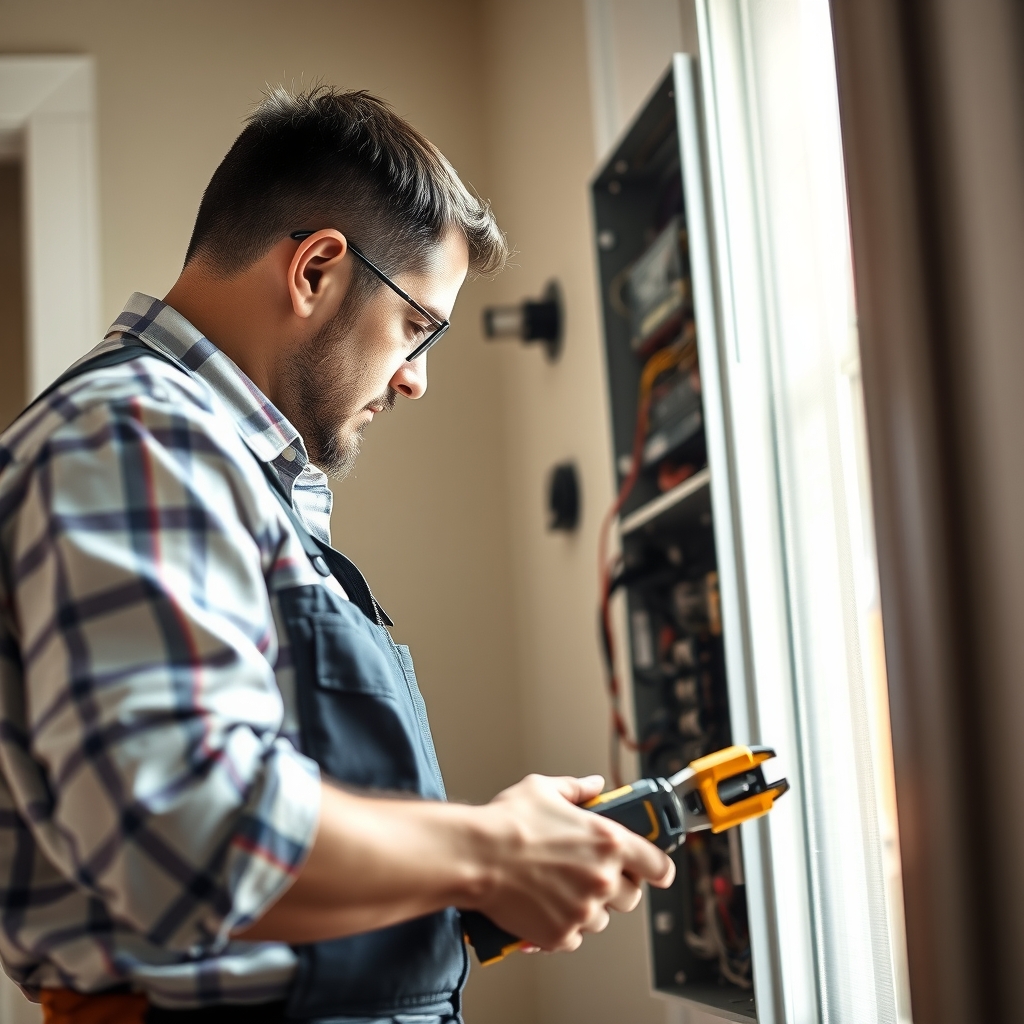 Electrician working on a residential panel in Salt Lake City, UT