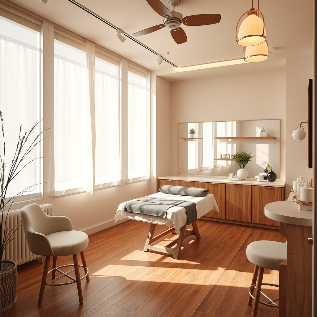 Bright and modern med spa treatment room interior in Austin, TX.