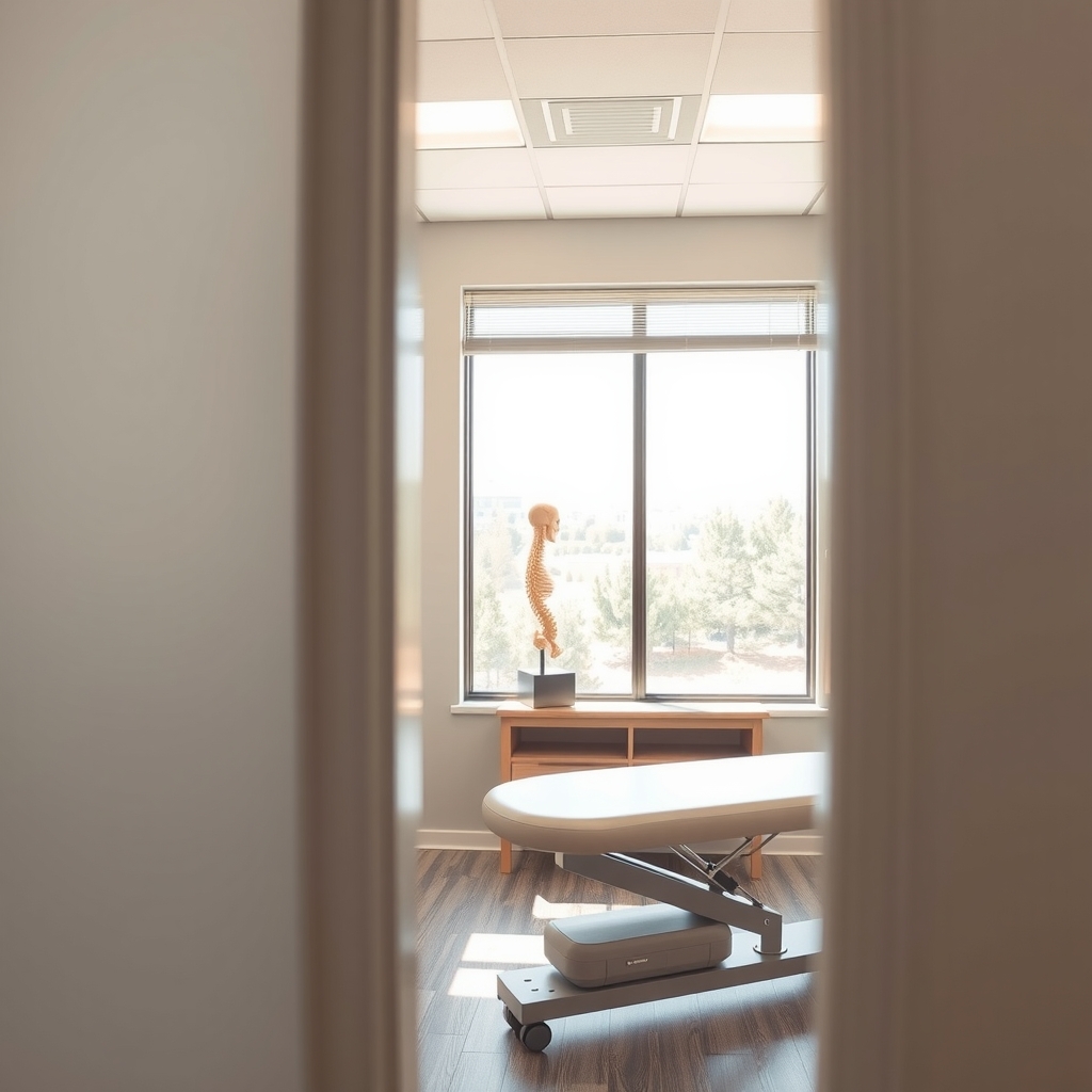 Chiropractic treatment room in a modern clinic in American Fork, UT with natural light.