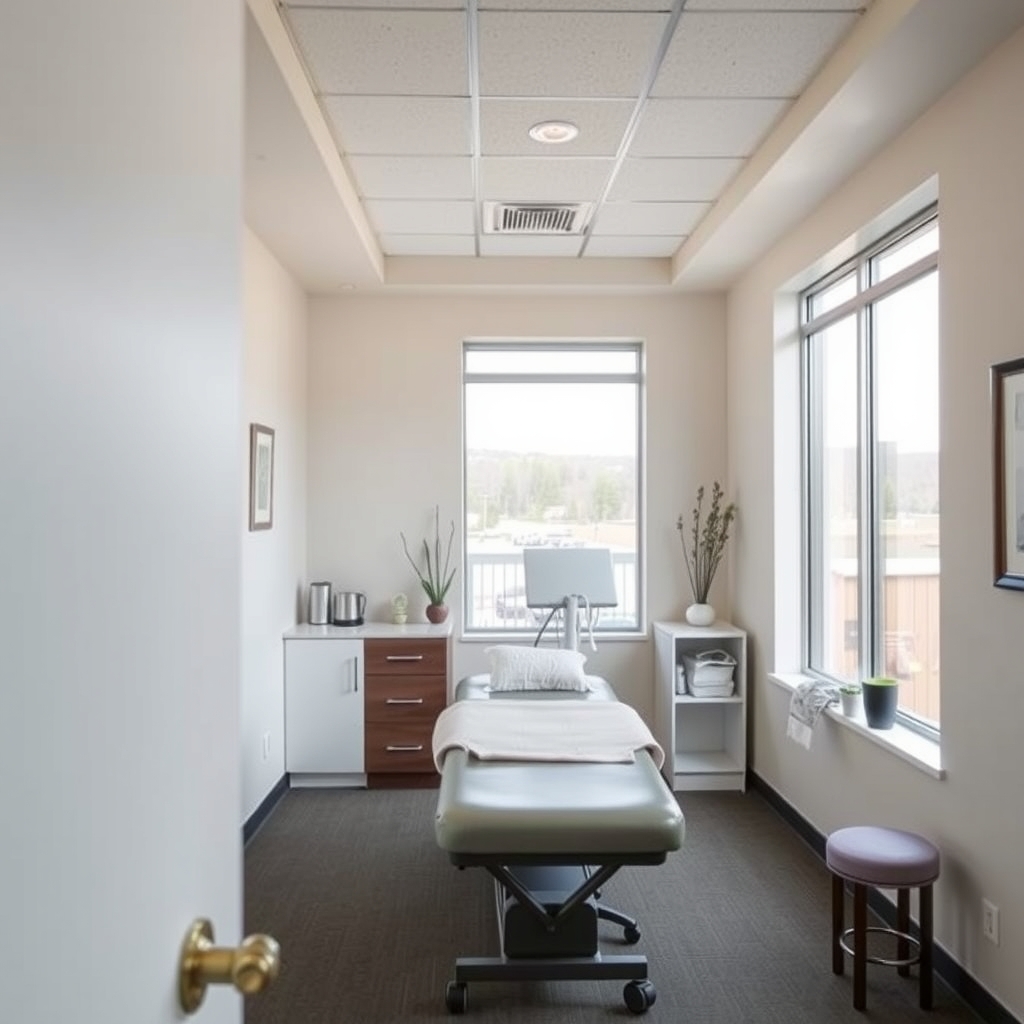Chiropractic clinic treatment room in American Fork, UT with natural light.