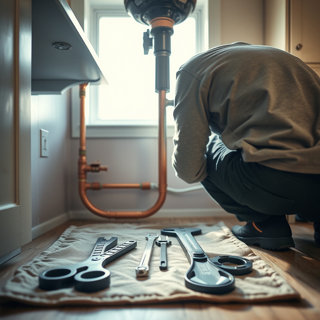 A professional plumber installing copper pipes in an Orem, UT residential home.