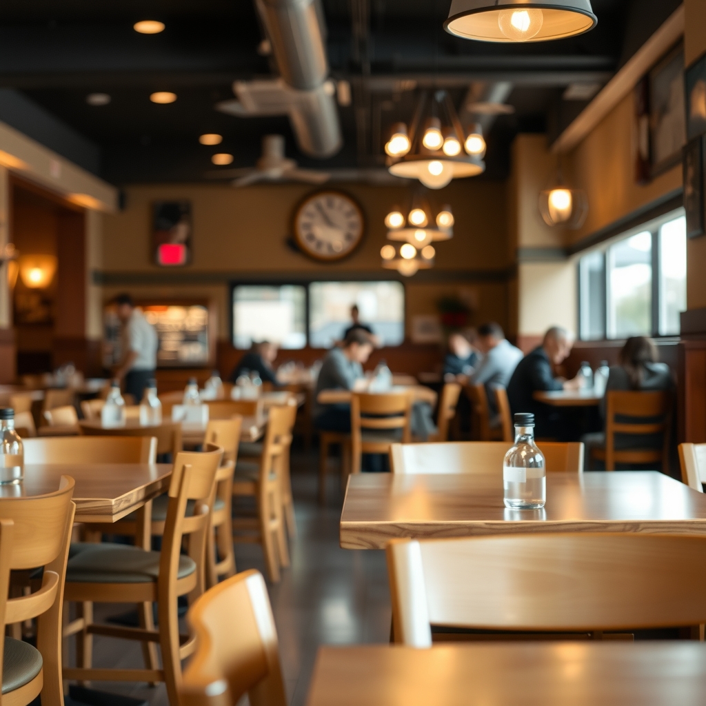 Cozy restaurant dining room interior in Provo, UT during evening service.