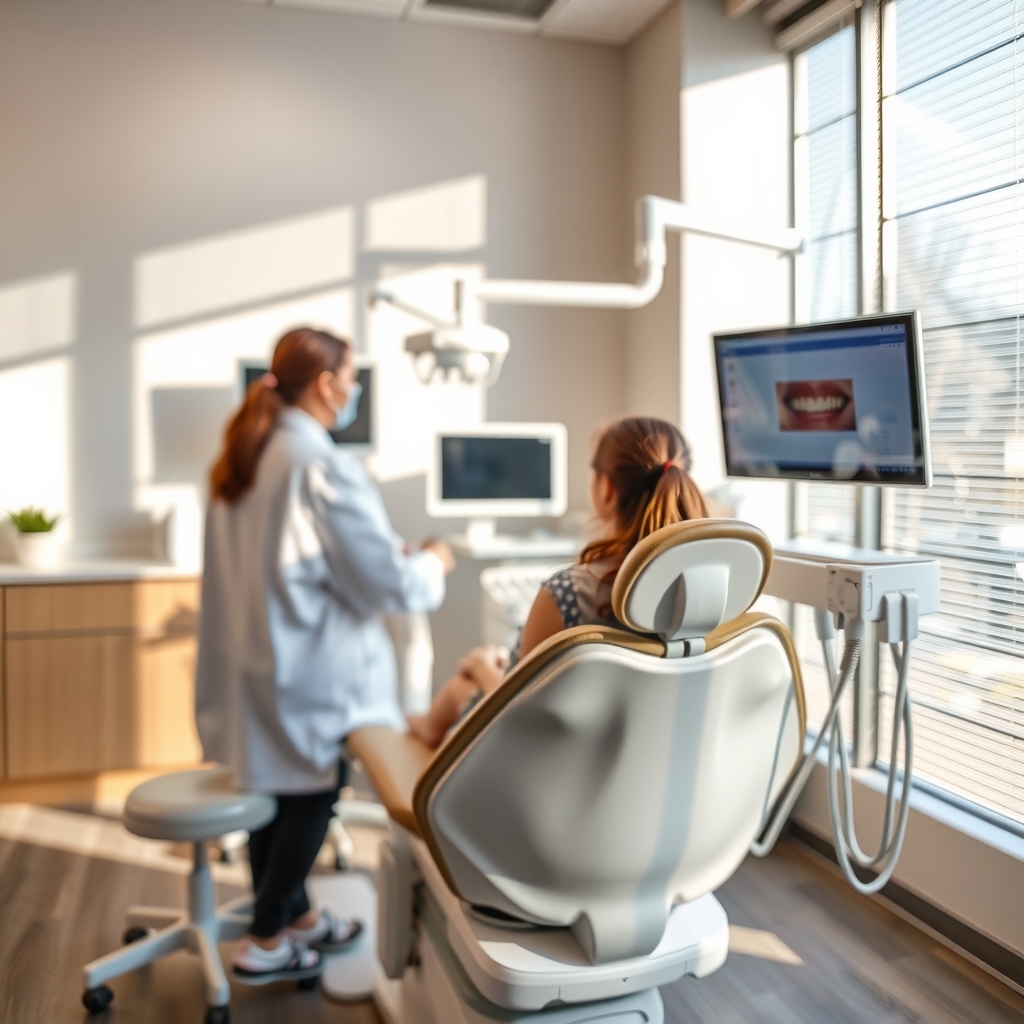 Modern orthodontic clinic treatment room in Dallas, TX with gentle natural lighting.