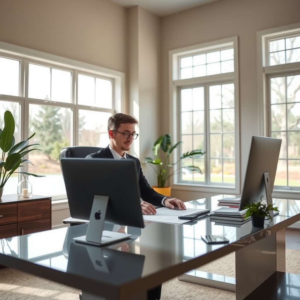 Real estate agent working in an office in Austin, TX