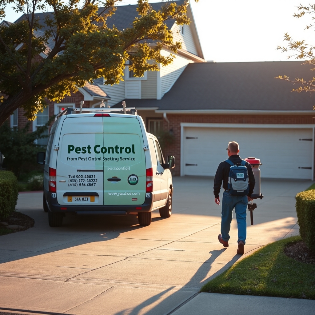 Pest control technician arriving at a residential home in Nashville, TN.