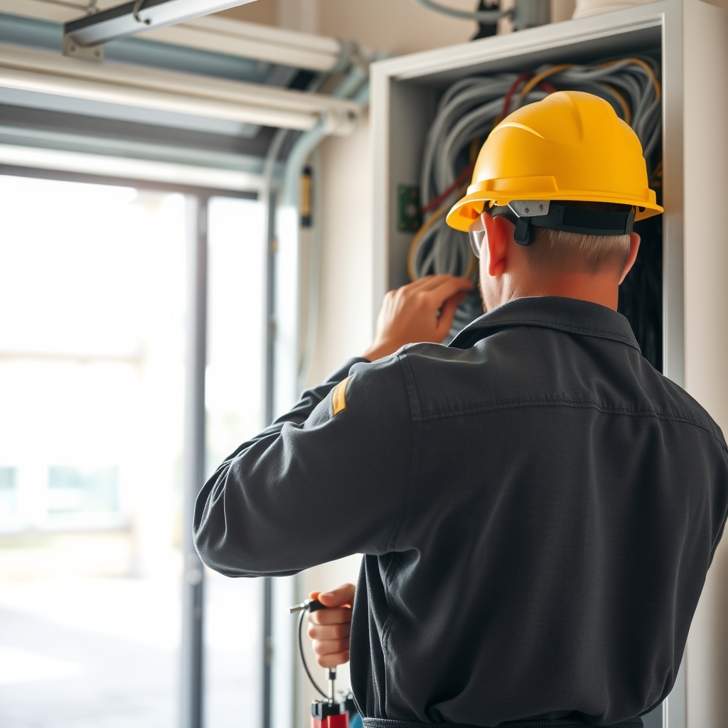 An electrician organizing wires inside a residential electrical panel box in Raleigh, NC.
