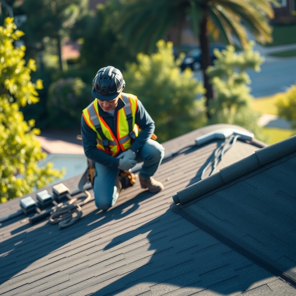 A professional roofer inspecting residential shingles on a home in Raleigh, NC.