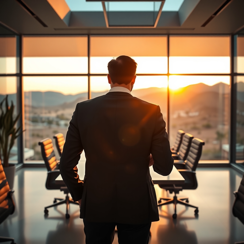 Law firm office in Las Vegas, NV with an attorney working at a conference table.