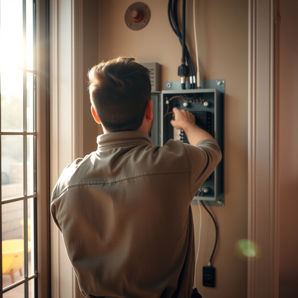 Electrician working on a residential panel in an Albuquerque, NM home.