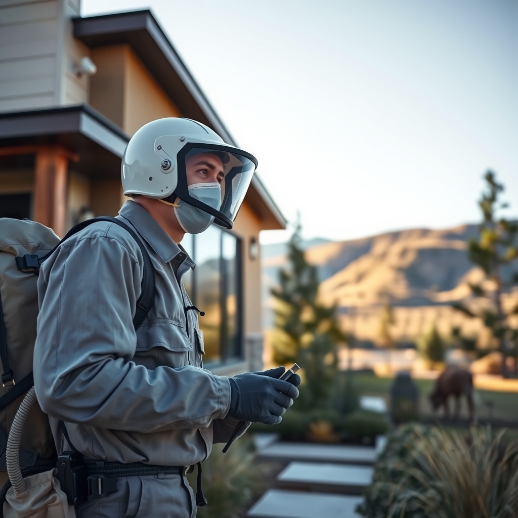 Pest control technician working outside a home in Fort Collins, CO