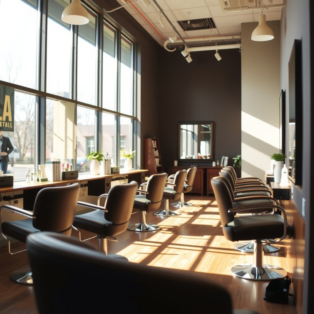 Interior view of a bright hair salon in Colorado Springs, CO with styling stations and natural light.