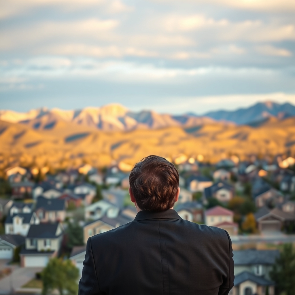 Real estate agent looking out over residential neighborhoods in Colorado Springs, CO