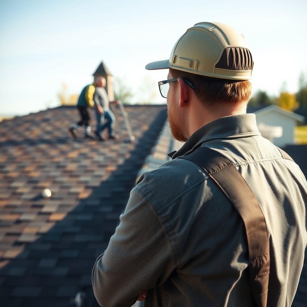 Roofer inspecting a residential roof in Boise, ID