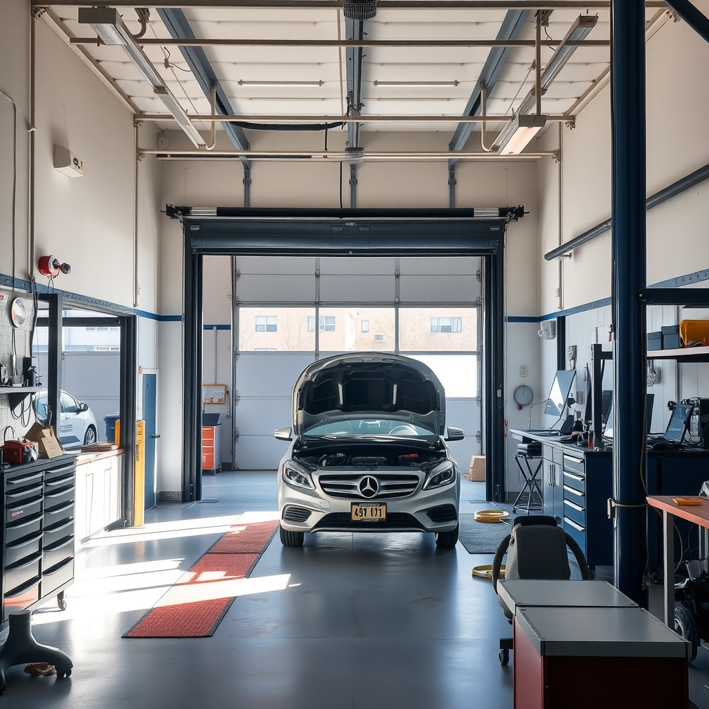 Mechanic working in an auto repair shop bay in American Fork, UT.