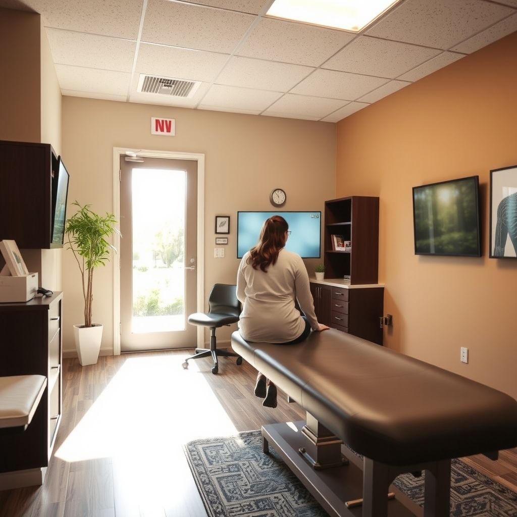 Chiropractor consulting with a patient in a modern Lehi, UT clinic.