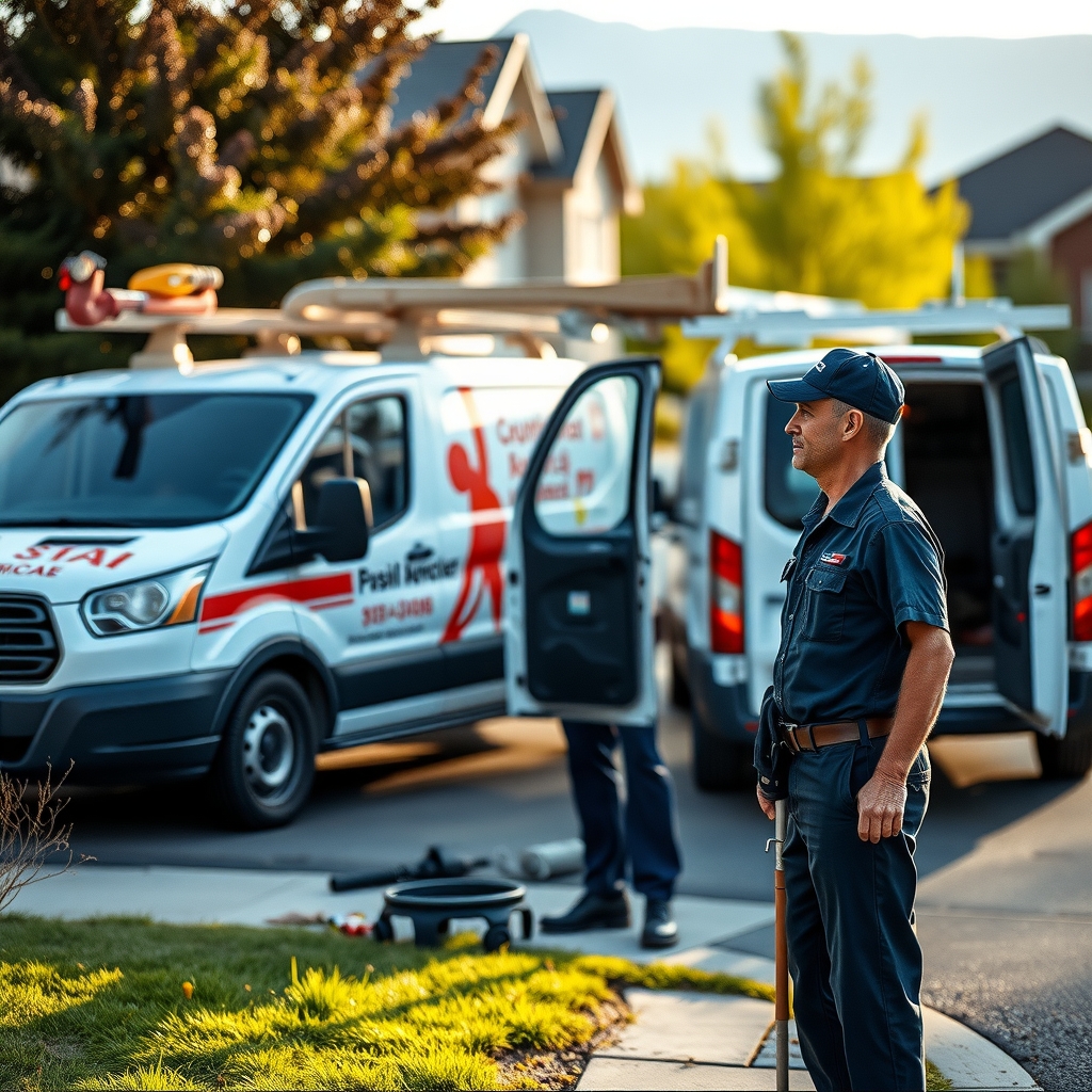 A professional plumber working on a service vehicle in Saratoga Springs, UT
