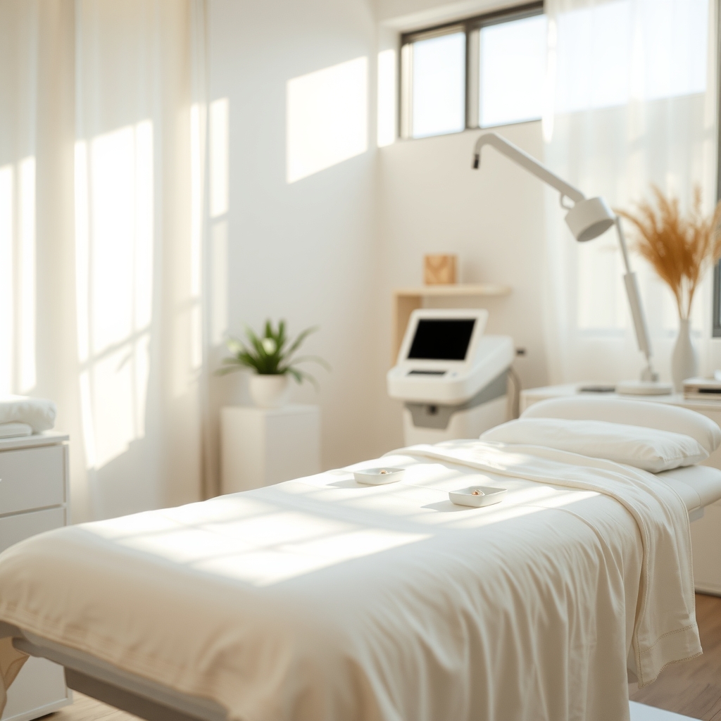 A peaceful aesthetic treatment room in a med spa in Highland, UT.