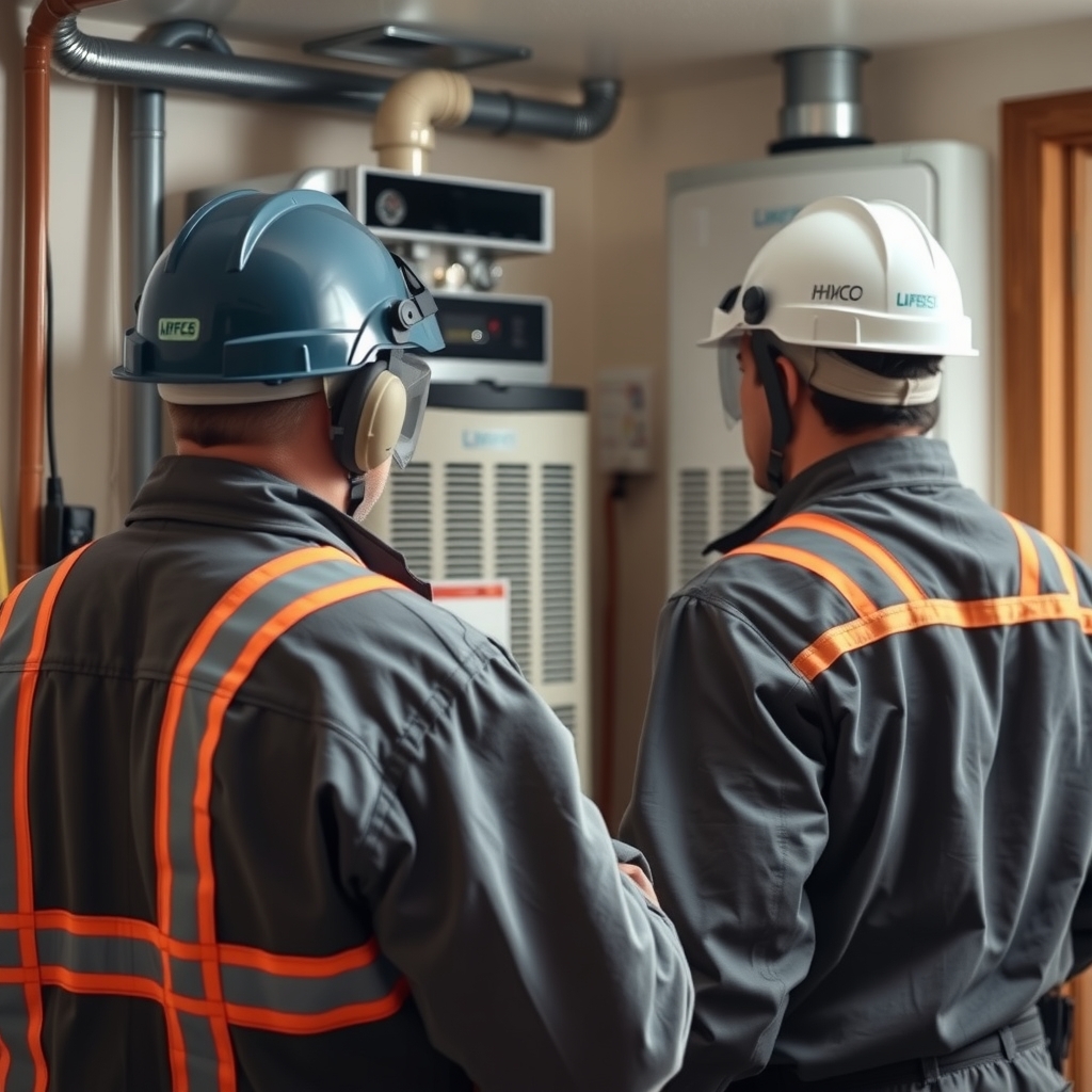 HVAC technician servicing a residential heating system in a home in Saratoga Springs, UT.